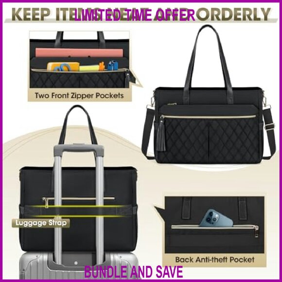 15.6 Inch Laptop Tote Bag with 14 Pockets Waterproof Oxford Fabric - Picture 3 of 7